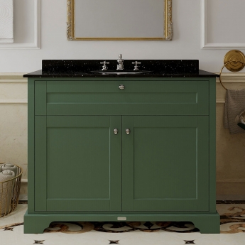 Hudson Reed Old London Floor Standing Vanity Unit with 3TH Black Marble Top Basin 1000mm Wide - Hunter Green