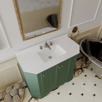 Hudson Reed Old London Angled Floor Standing Vanity Unit with 3TH White Marble Top Basin 1000mm Wide - Hunter Green