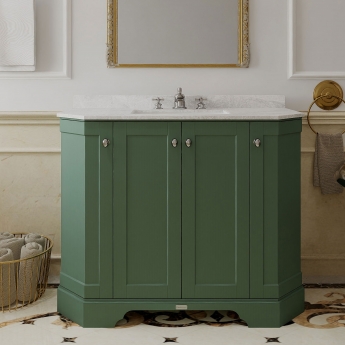 Hudson Reed Old London Angled Floor Standing Vanity Unit with 3TH White Marble Top Basin 1000mm Wide - Hunter Green