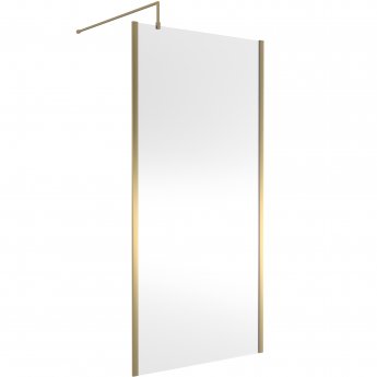 Hudson Reed Outer Framed Brushed Brass Wetroom Screen with Support Bar 1000mm W x 1950mm H - 8mm Glass