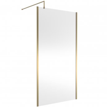 Hudson Reed Outer Framed Brushed Brass Wetroom Screen with Support Bar 1100mm W x 1950mm H - 8mm Glass | Product Image