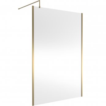 Hudson Reed Outer Framed Brushed Brass Wetroom Screen with Support Bar 1400mm W x 1950mm H - 8mm Glass