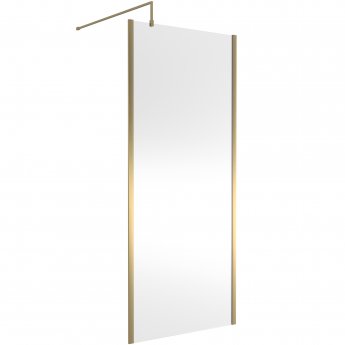 Hudson Reed Outer Framed Brushed Brass Wetroom Screen with Support Bar 900mm W x 1950mm H - 8mm Glass