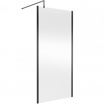 Hudson Reed Outer Framed Matt Black Wetroom Screen with Support Bar 1000mm W x 1950mm H - 8mm Glass