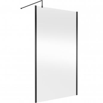 Hudson Reed Outer Framed Matt Black Wetroom Screen with Support Bar 1200mm W x 1950mm H - 8mm Glass