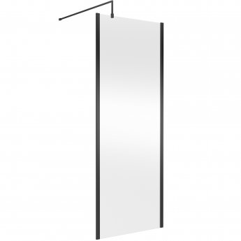 Hudson Reed Outer Framed Matt Black Wetroom Screen with Support Bar 800mm W x 1950mm H - 8mm Glass