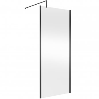 Hudson Reed Outer Framed Matt Black Wetroom Screen with Support Bar 900mm W x 1950mm H - 8mm Glass