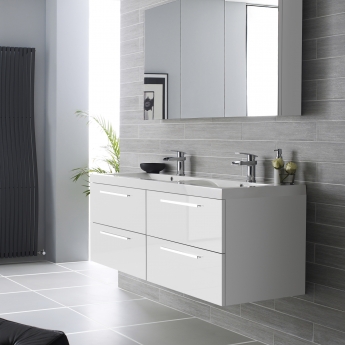 Hudson Reed Quartet 3 Door Mirrored Cabinet 1350mm Wide - Gloss White