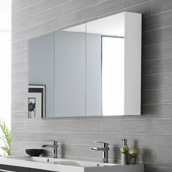 Hudson Reed Quartet 3 Door Mirrored Cabinet 1350mm Wide - Gloss White