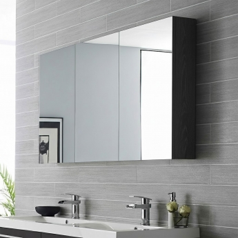 Hudson Reed Quartet 3 Door Mirrored Cabinet 1350mm Wide - Charcoal Black Woodgrain