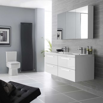 Hudson Reed Quartet Double Vanity Unit with Basin 1440mm Wide Wall Mounted - Gloss White