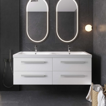 Hudson Reed Quartet Double Vanity Unit with Basin 1440mm Wide Wall Mounted - Gloss White