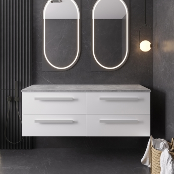 Hudson Reed Quartet Wall Hung 4-Drawer Double Vanity Unit with Grey Worktop 1440mm Wide - Gloss White