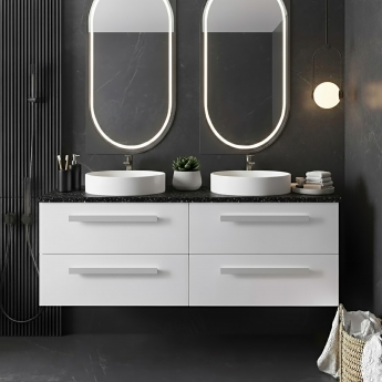 Hudson Reed Quartet Wall Hung 4-Drawer Double Vanity Unit with Sparkling Black Worktop 1440mm Wide - Gloss White
