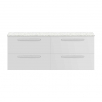 Hudson Reed Quartet Wall Hung 4-Drawer Double Vanity Unit with Sparkling White Worktop 1440mm Wide - Gloss White