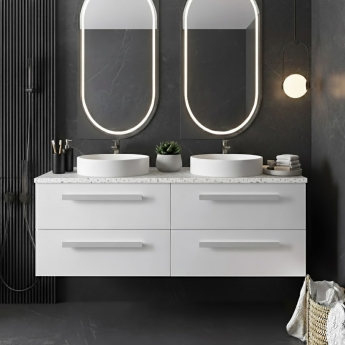 Hudson Reed Quartet Wall Hung 4-Drawer Double Vanity Unit with Sparkling White Worktop 1440mm Wide - Gloss White