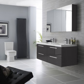 Hudson Reed Quartet Double Vanity Unit with Basin 1440mm Wide Wall Mounted - Gloss Grey