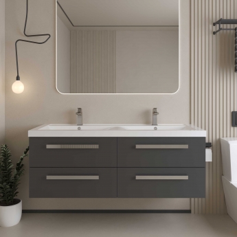 Hudson Reed Quartet Double Vanity Unit with Basin 1440mm Wide Wall Mounted - Gloss Grey