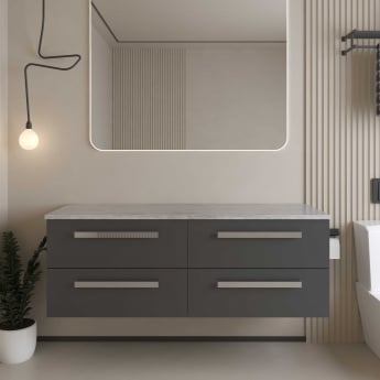 Hudson Reed Quartet Wall Hung 4-Drawer Double Vanity Unit with Grey Worktop 1440mm Wide - Gloss Grey