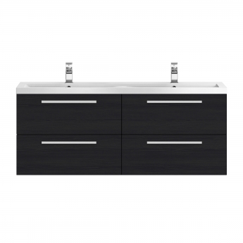 Hudson Reed Quartet Double Vanity Unit with Basin 1440mm Wide Wall Mounted - Charcoal Black Woodgrain