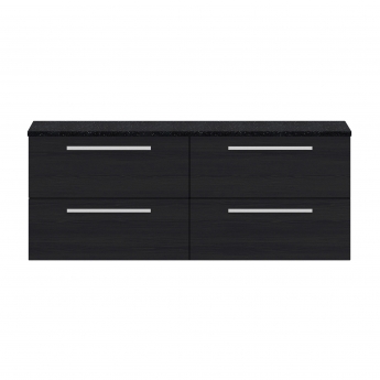 Hudson Reed Quartet Wall Hung 4-Drawer Double Vanity Unit with Sparkling Black Worktop 1440mm Wide - Charcoal Black Woodgrain | Product Image