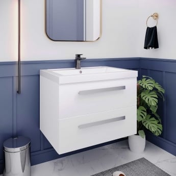 Hudson Reed Quartet Vanity Unit with Basin 720mm Wide Wall Mounted - Gloss White