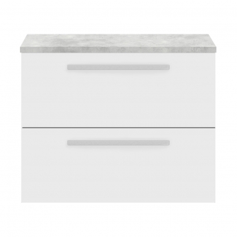 Hudson Reed Quartet Wall Hung 2-Drawer Single Vanity Unit with Grey Worktop 720mm Wide - Gloss White