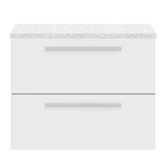Hudson Reed Quartet Wall Hung 2-Drawer Single Vanity Unit with Sparkling White Worktop 720mm Wide - Gloss White | Product Image