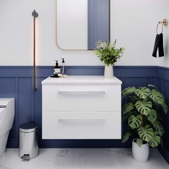 Hudson Reed Quartet Wall Hung 2-Drawer Single Vanity Unit with Sparkling White Worktop 720mm Wide - Gloss White | Product Image