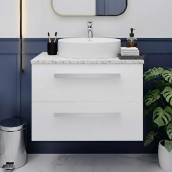 Hudson Reed Quartet Wall Hung 2-Drawer Single Vanity Unit with Sparkling White Worktop 720mm Wide - Gloss White | Product Image