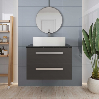 Hudson Reed Quartet Wall Hung 2-Drawer Single Vanity Unit with Sparkling White Worktop 720mm Wide - Gloss Grey