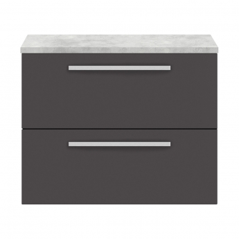 Hudson Reed Quartet Wall Hung 2-Drawer Single Vanity Unit with Grey Worktop 720mm Wide - Gloss Grey