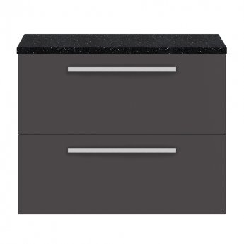 Hudson Reed Quartet Wall Hung 2-Drawer Single Vanity Unit with Sparkling Black Worktop 720mm Wide - Gloss Grey