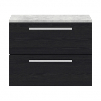 Hudson Reed Quartet Wall Hung 2-Drawer Single Vanity Unit with Grey Worktop 720mm Wide - Charcoal Black Woodgrain