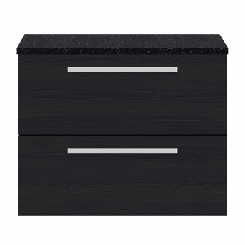 Hudson Reed Quartet Wall Hung 2-Drawer Single Vanity Unit with Sparkling Black Worktop 720mm Wide - Charcoal Black Woodgrain