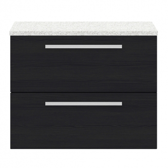 Hudson Reed Quartet Wall Hung 2-Drawer Single Vanity Unit with Sparkling White Worktop 720mm Wide - Charcoal Black Woodgrain