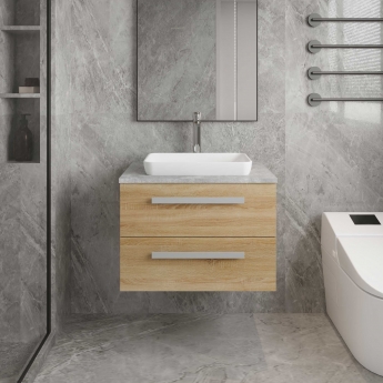 Hudson Reed Quartet Wall Hung 2-Drawer Single Vanity Unit with Sparkling White Worktop 720mm Wide - Gloss White