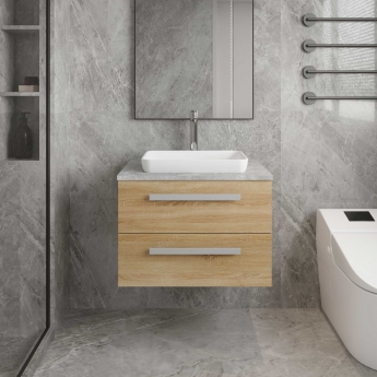 Hudson Reed Quartet Wall Hung 2-Drawer Single Vanity Unit with Grey Worktop 720mm Wide - Gloss White