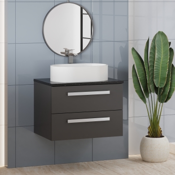 Hudson Reed Quartet Wall Hung 2-Drawer Single Vanity Unit with Grey Worktop 720mm Wide - Gloss White
