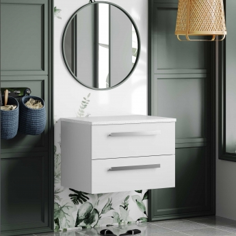 Hudson Reed Quartet Wall Hung 2-Drawer Single Vanity Unit with Sparkling White Worktop 720mm Wide - Gloss Grey Mist