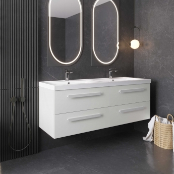 Hudson Reed Quartet Double Vanity Unit with Basin 1440mm Wide Wall Mounted - Gloss Grey Mist