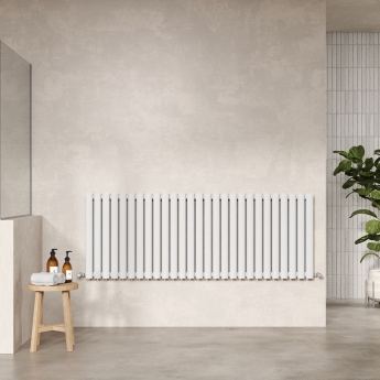 Hudson Reed Revive Double Designer Horizontal Radiator 600mm H x 1572mm W - High Gloss White