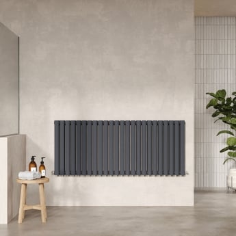 Hudson Reed Revive Double Designer Horizontal Radiator 600mm H x 1398mm W - Anthracite