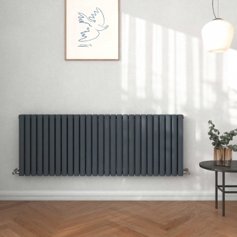 Delphi Ellipse Double Horizontal Designer Radiator 600mm H x 1572mm W - Anthracite | Product Image