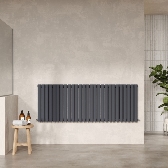 Hudson Reed Revive Double Designer Horizontal Radiator 600mm H x 1572mm W - Anthracite