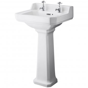 Hudson Reed Richmond Basin with Full Pedestal 500mm Wide - 2 Tap Hole