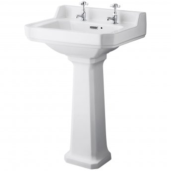 Hudson Reed Richmond Basin with Full Pedestal 560mm Wide - 2 Tap Hole