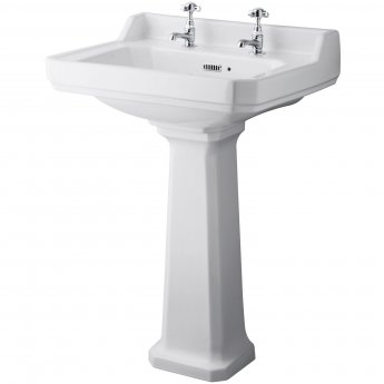 Hudson Reed Richmond Basin with Full Pedestal 595mm Wide - 2 Tap Hole