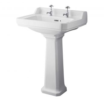 Hudson Reed Richmond Basin and Comfort Height Full Pedestal 600mm Wide - 2 Tap Hole