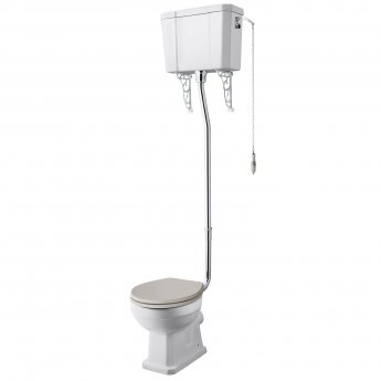 Hudson Reed Richmond High Level Toilet with Pull Chain Cistern and Flush Pipe Kit - Excluding Seat